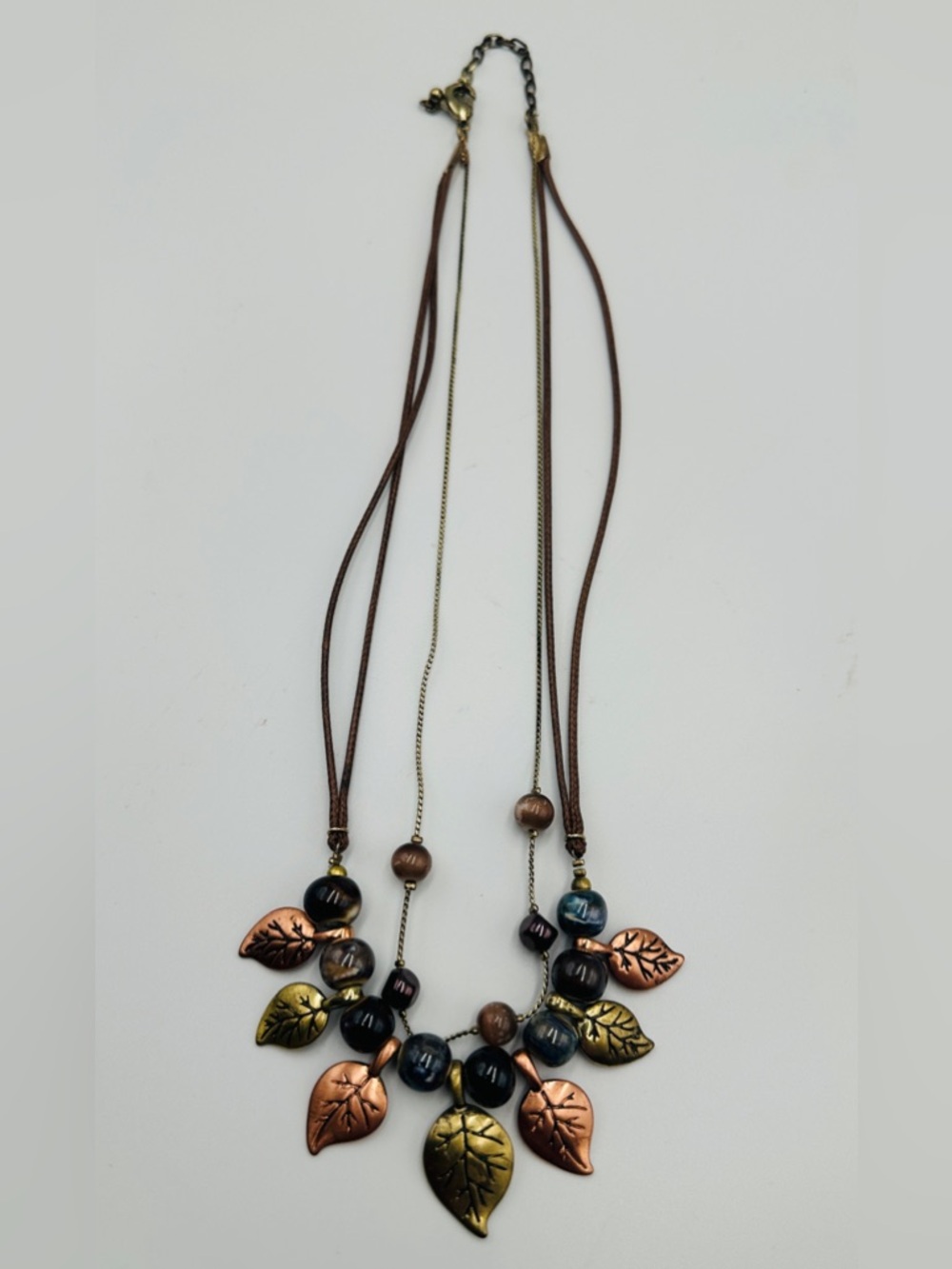 Christopher and Banks Statement Necklace Multi Layer Leaves Copper & Gold Tone
